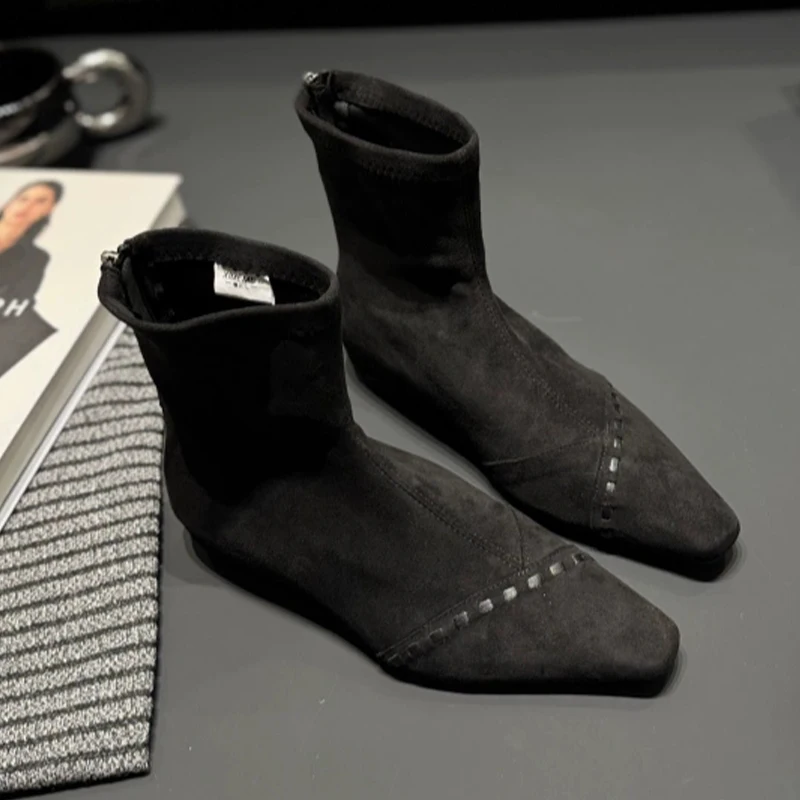 

Flats Women's Ankle Boots Fashion Suede Shoes Luxury Winter Woman Short Boots 2025 Designer New Trend Dress Chelsea Botas Mujer