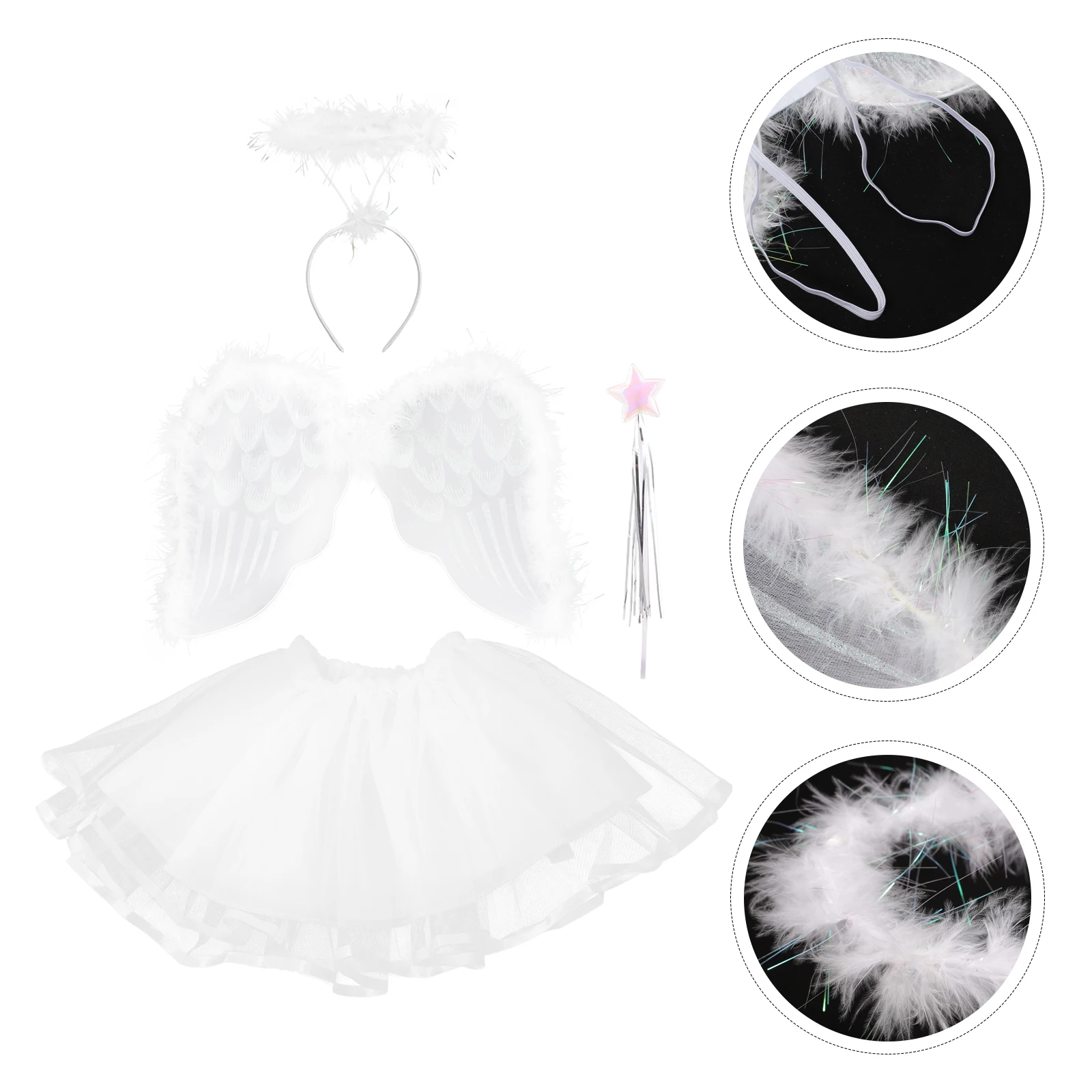 

4pcs Angel Fairy Set Wings Headband Star Wand Tutu Skirt Girls Halloween Christmas Cosplay Party Princess Fairy Costume Kids