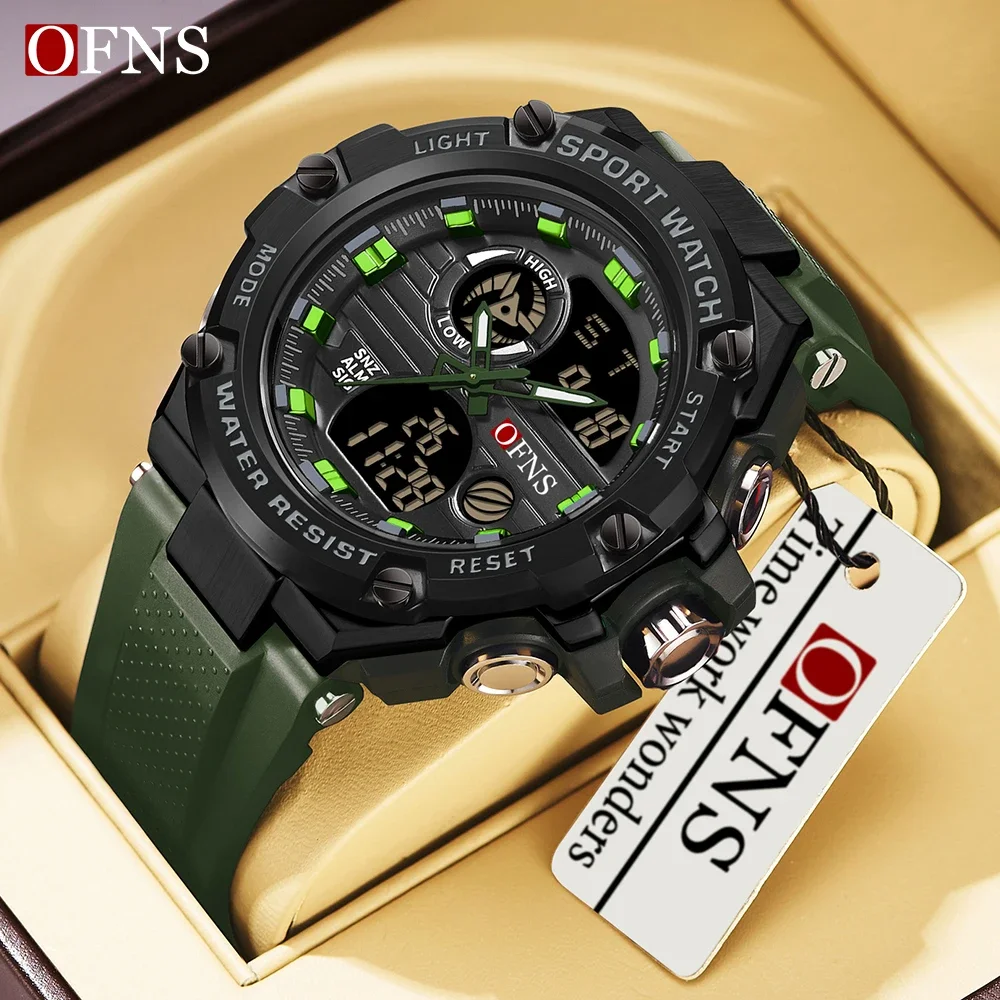 

OFNS Brand Top 3196 Fashion and Sports Men's Watch Waterproof Dual Screen Watch Men's Clock and Stop Watch Reloio Masculino 2024