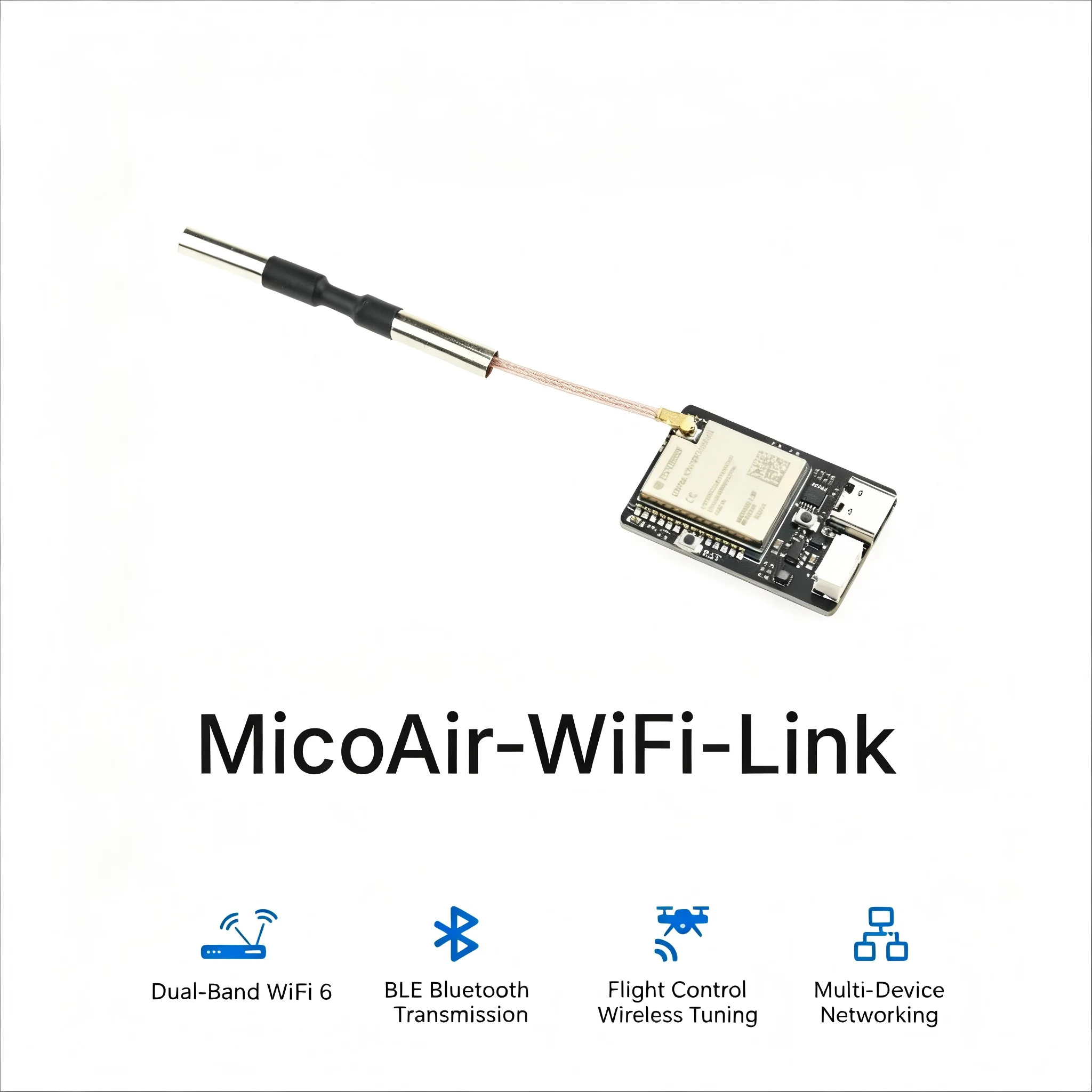 MicoAir-WiFi-Link Dual-Band WiFi 6 Telemetry Module UDP Transparent for Multi-drone Swarm Networks