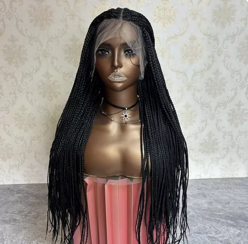 Braided Synthetic Wigs Small Box Braids Lace Front Wigs Cornrow Knotless Braided Frontal Wigs African Square Hair Wigs for Women