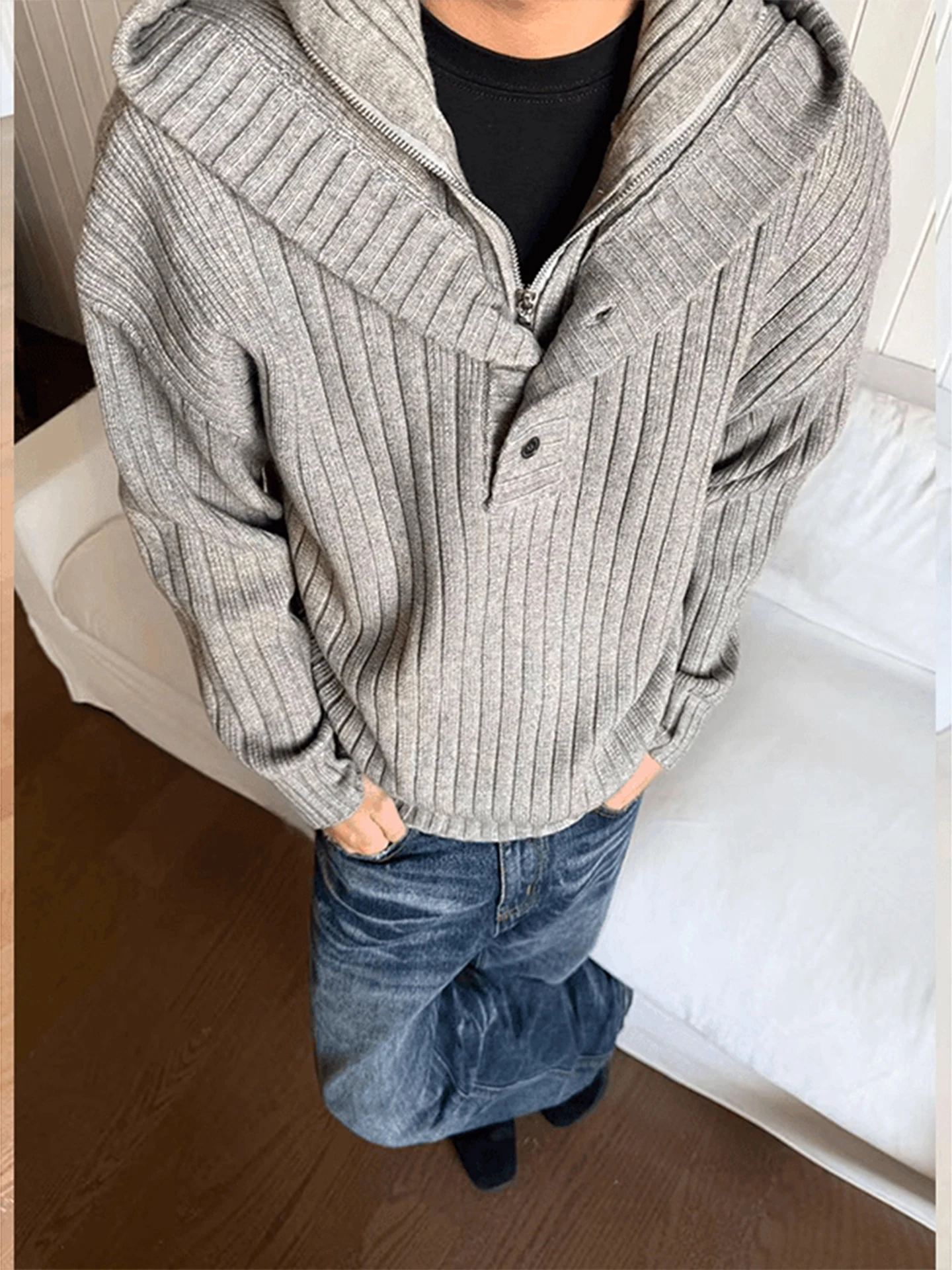 

Мужской свитер-худи в американском стиле, плотный, свободного кроя, на молнии, из мягкой ткани, для осени и зимы, повседневный.