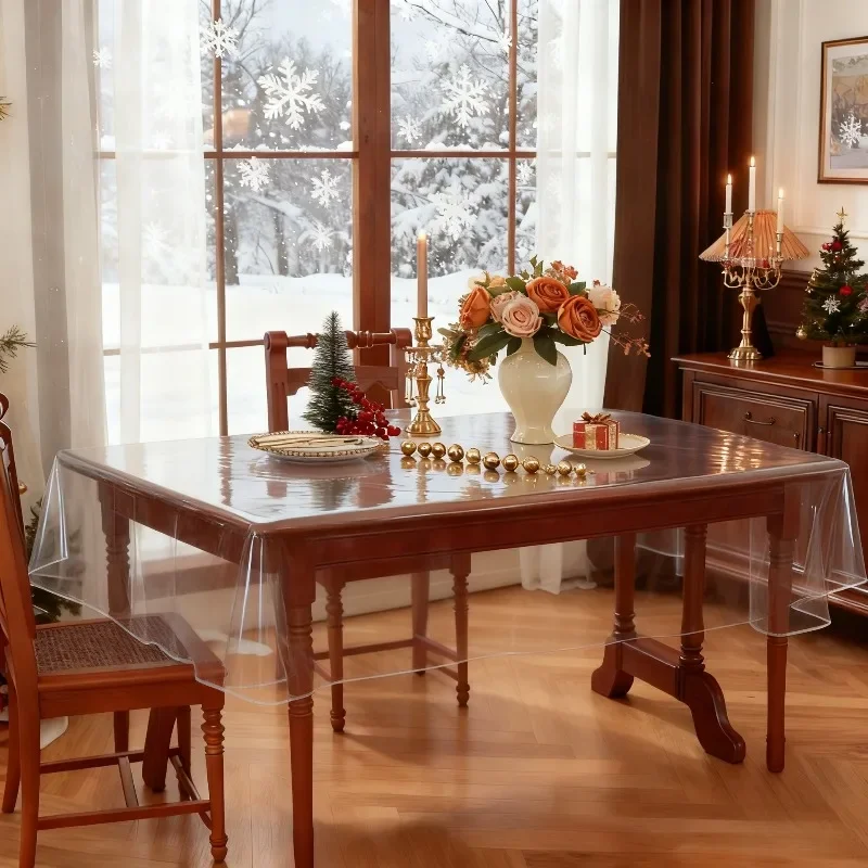 Clear PVC Tablecloth Fits Round Square Tables Features Waterproof Performance Convenient Care To Defend Wooden Furniture Tops