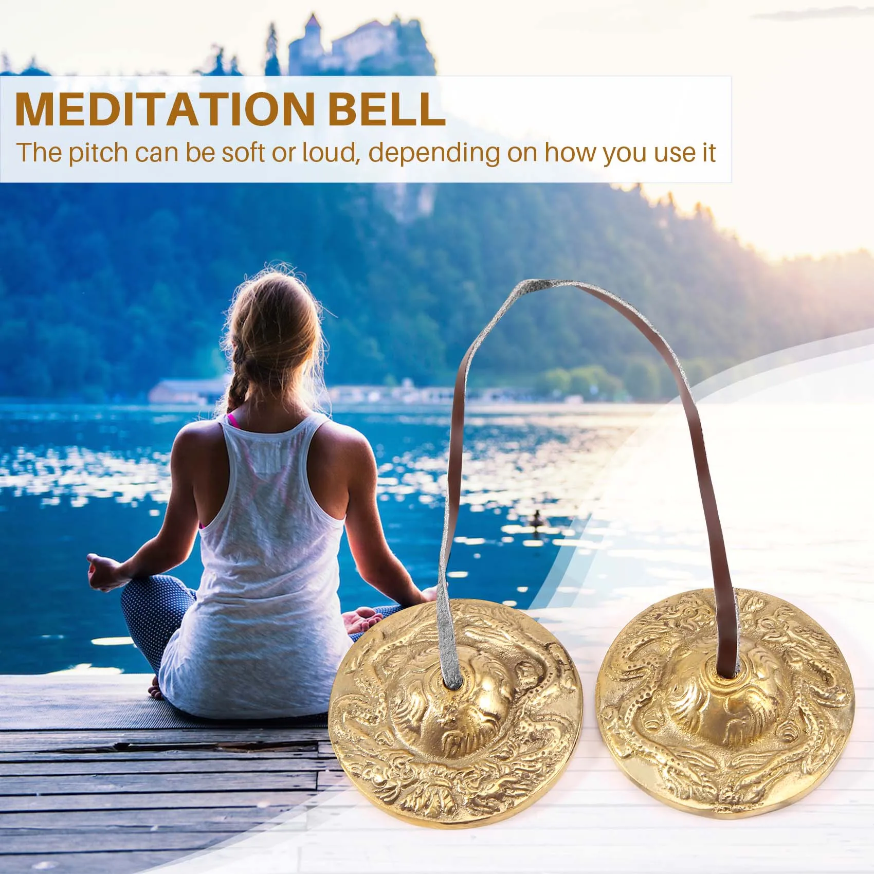 Yoga Cymbals Brass Cymbal Bell Chimes Tibetan Buddhist Style Tingsha Meditation Yoga Accessory Instrument Cymbals,C