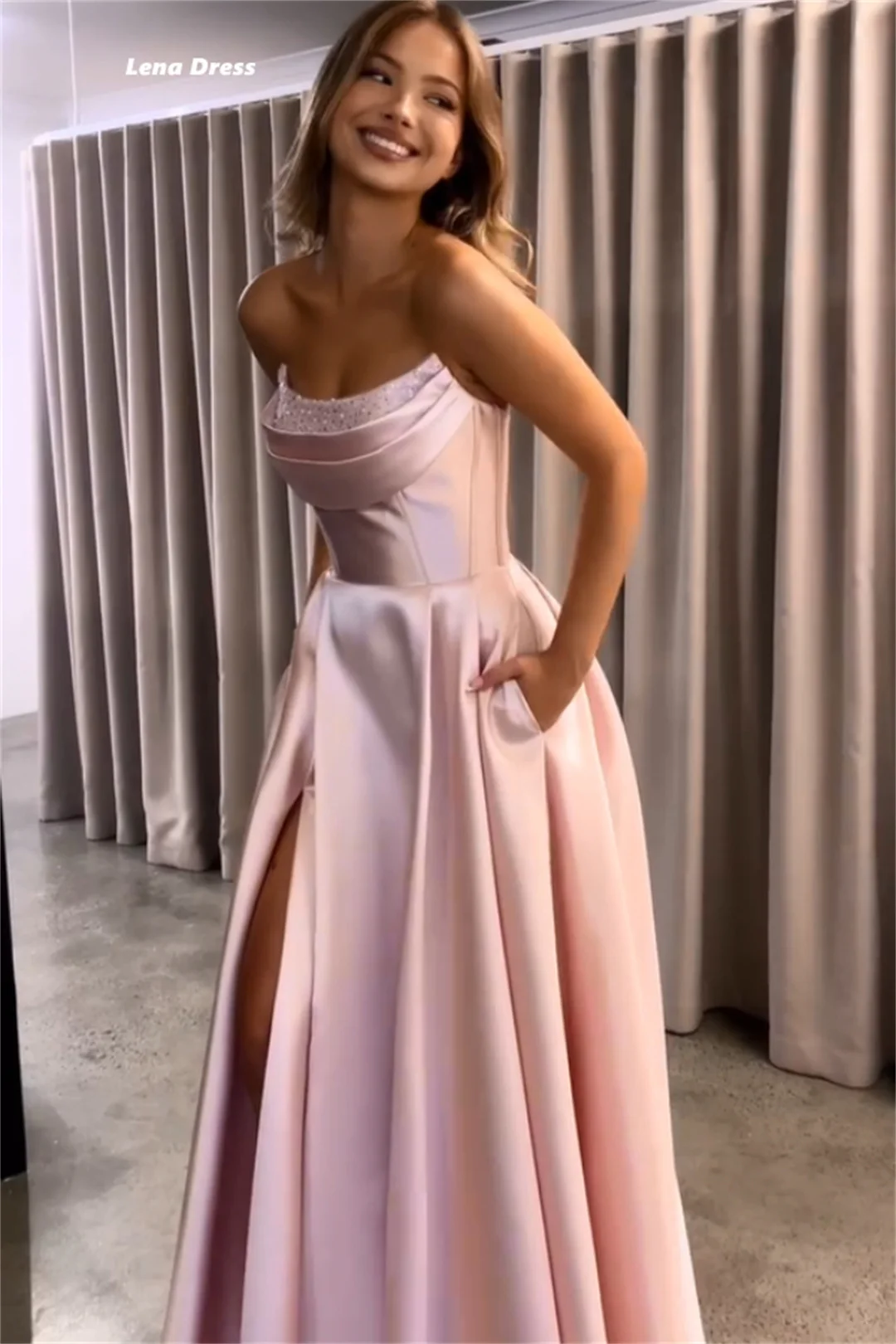 Lena Pink Robe De Cocktail Femme Satin Cloth Elegant Gowns Custom Made Cocktail Evening Dress Line A Women's Elegant Dresses image 3