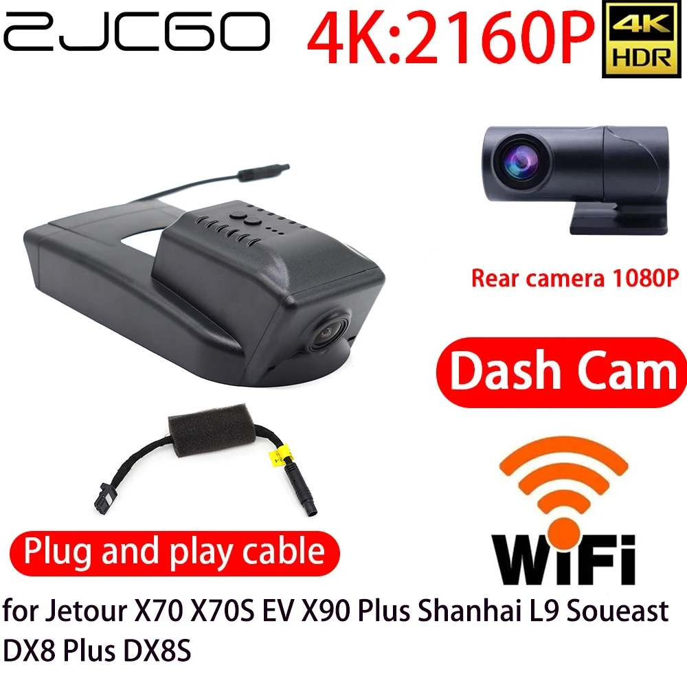 ZJCGO 4K DVR Dash Cam Wifi Front Rear Camera 24h Monitor for Jetour X70 X70S EV X90 Plus Shanhai L9 Soueast DX8 Plus DX8S