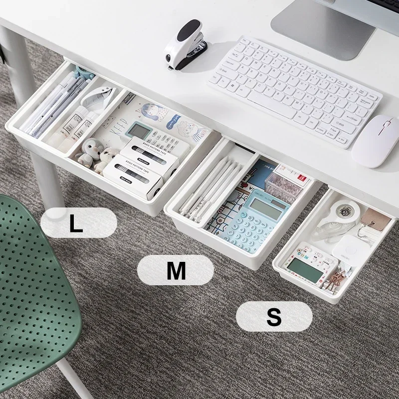 

Self-Adhesive Under Desk Hidden Drawer Organizer Holder Under Desk Drawer Storage Big Pencil Tray Set for Office Bedroom