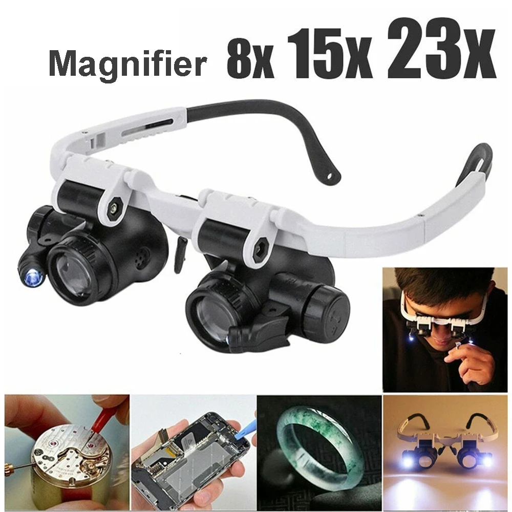 9892H LED Headband Glasses Magnifier 8X15X23X Craft Reading Magnifying Glass With Light Magnifying Lens Mirror loupe Repair Tool