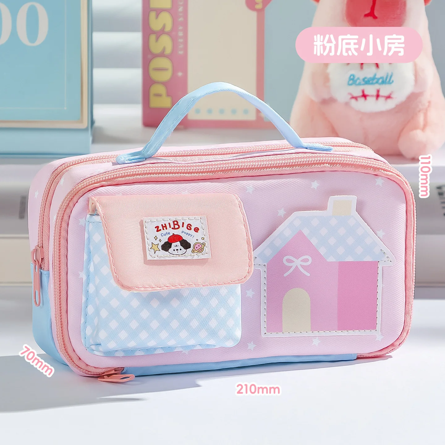 Japanese Style Cloud Apple Print Pencil Case Large Capacity Layered Stationery Organizer Bag for Students School
