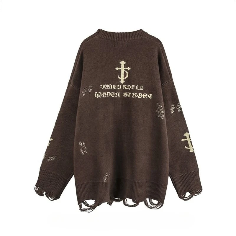 Y2k Gothic American Vintage Loose Print Letter Sweaters 2000s Casual Subculture Winter New Warm Tops Harajuku Punk Pullover Chic
