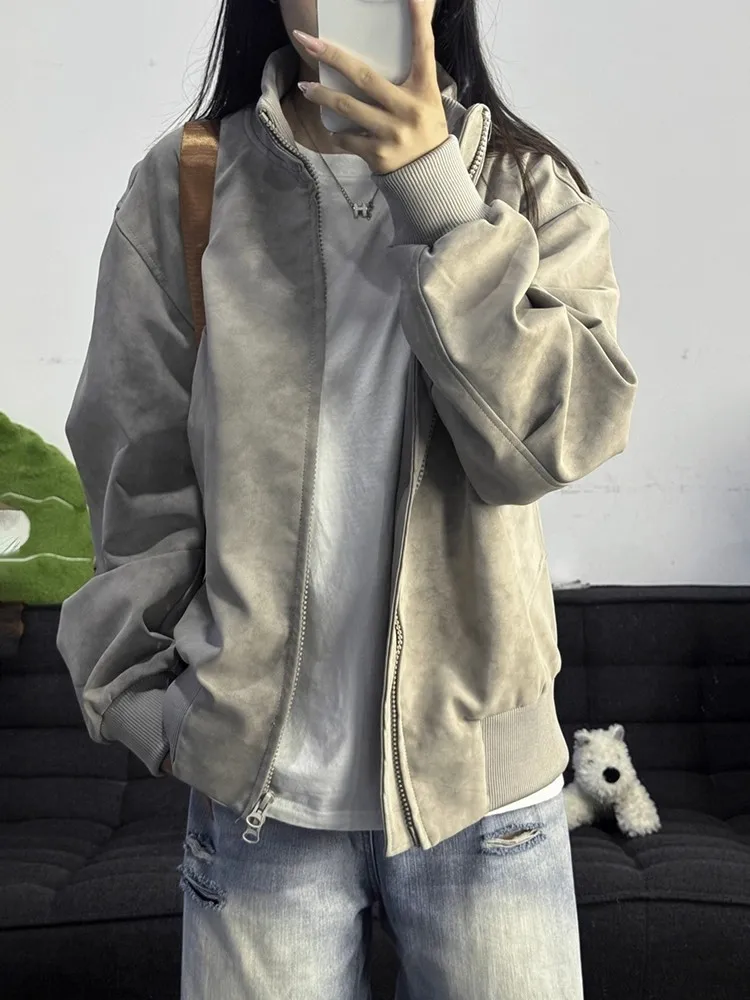 

Cleanfit Matte Dyeing Motorcycle Jaet Мужской осенний американский Sle oulder Flight Jaet Baseball orm Свободный крой Длинный Sl...