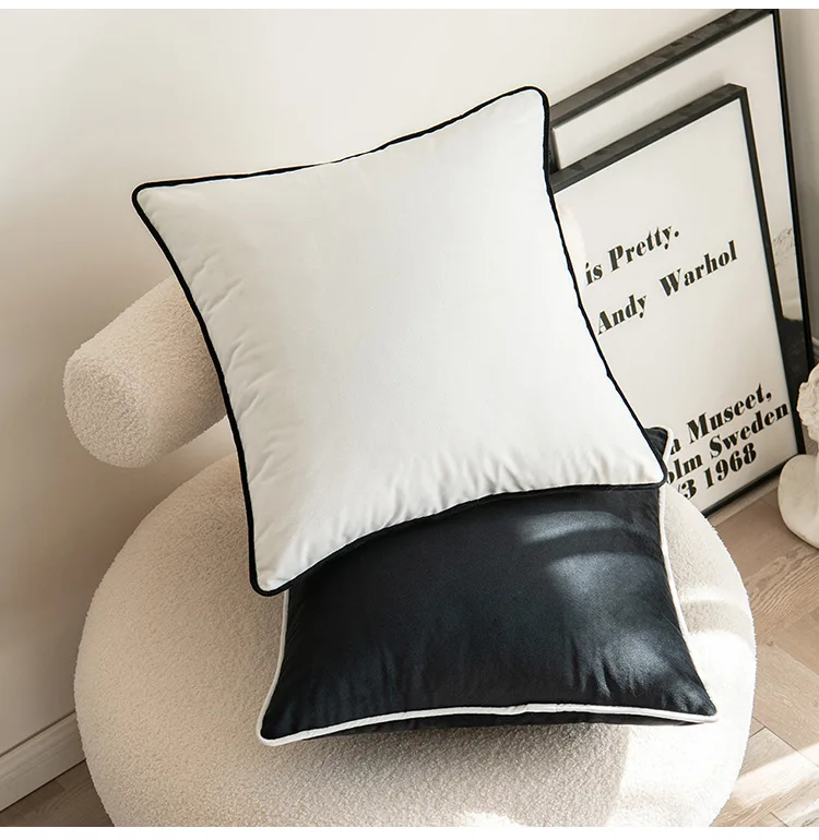 BUYNOW 1PC Dutch Velvet Schwarz-Weiß-Kissenbezug ohne Kissenkern, luxuriöse High-End-Sofa-Kopfteil-Kissendekoration – Detail 2