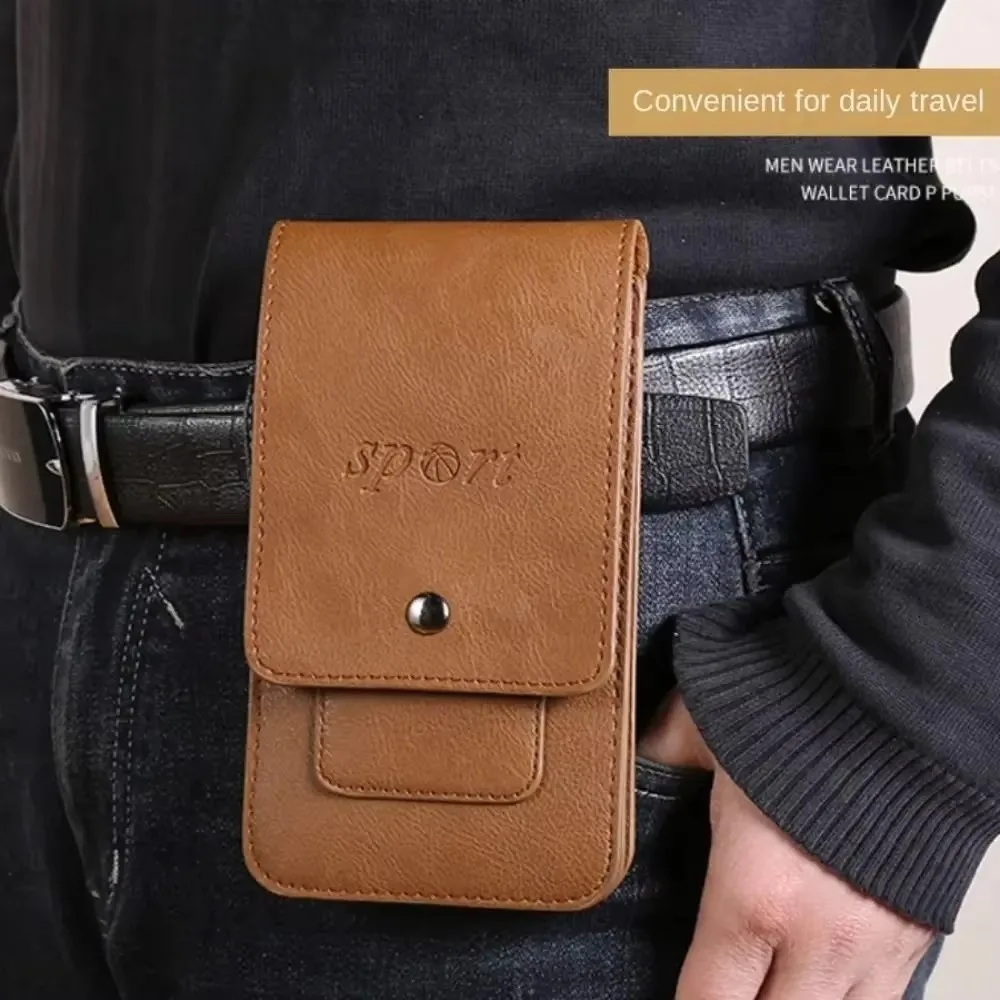 Metal Buckle Mobile Phone Pouch Holster Multi-layer Design Universal Fit Large Capacity Pouch PU Leather Waterproof Phone Pouch