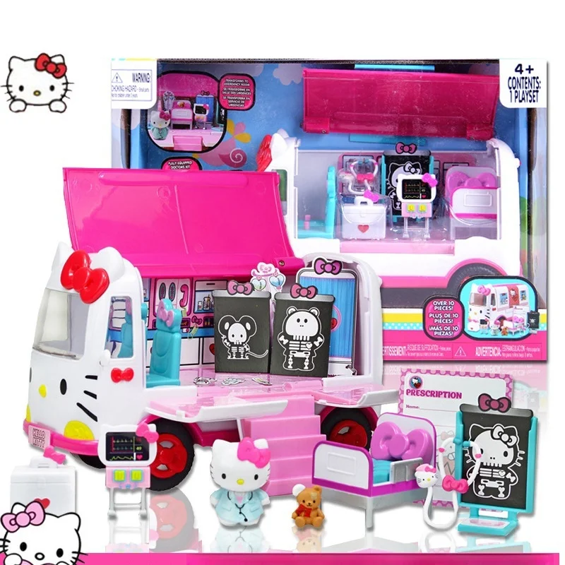 

New Sanrio Hello Kitty Children's Pretend Play Ambulance Toys Simulation Rescue Airplane Set Role Play House Girl Christmas Gift