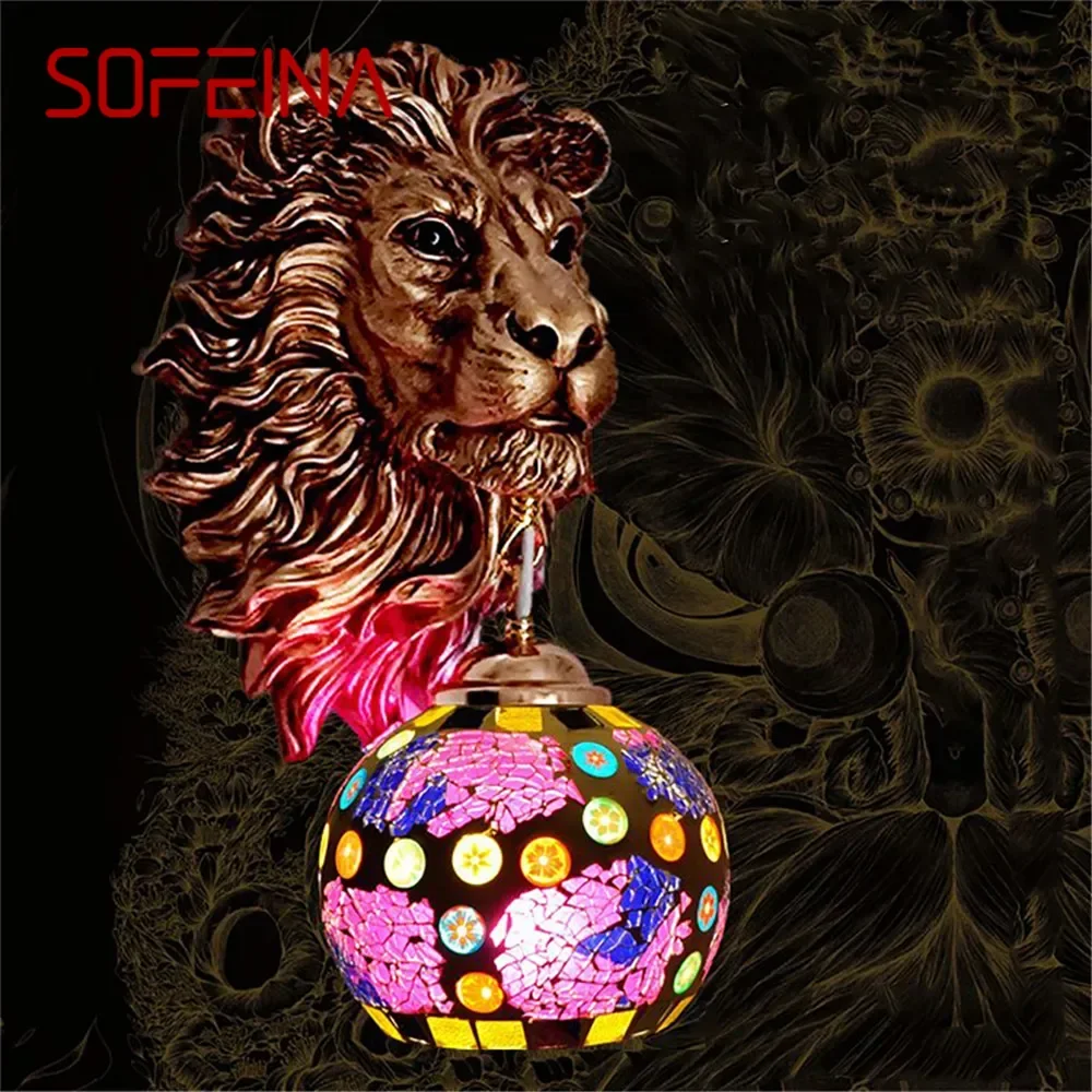 SOFEINA Contemporary Lion Wall Lamp Retro Creative Living Room Bedroom Bar Cafe Western Restaurant Aisle Decoration Wall Light