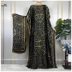 2023 African Abaya Silk Fashion abbigliamento donna New Dubai Summer Dashiki Print Maxie Design musulmano con sciarpa abito lungo allentato