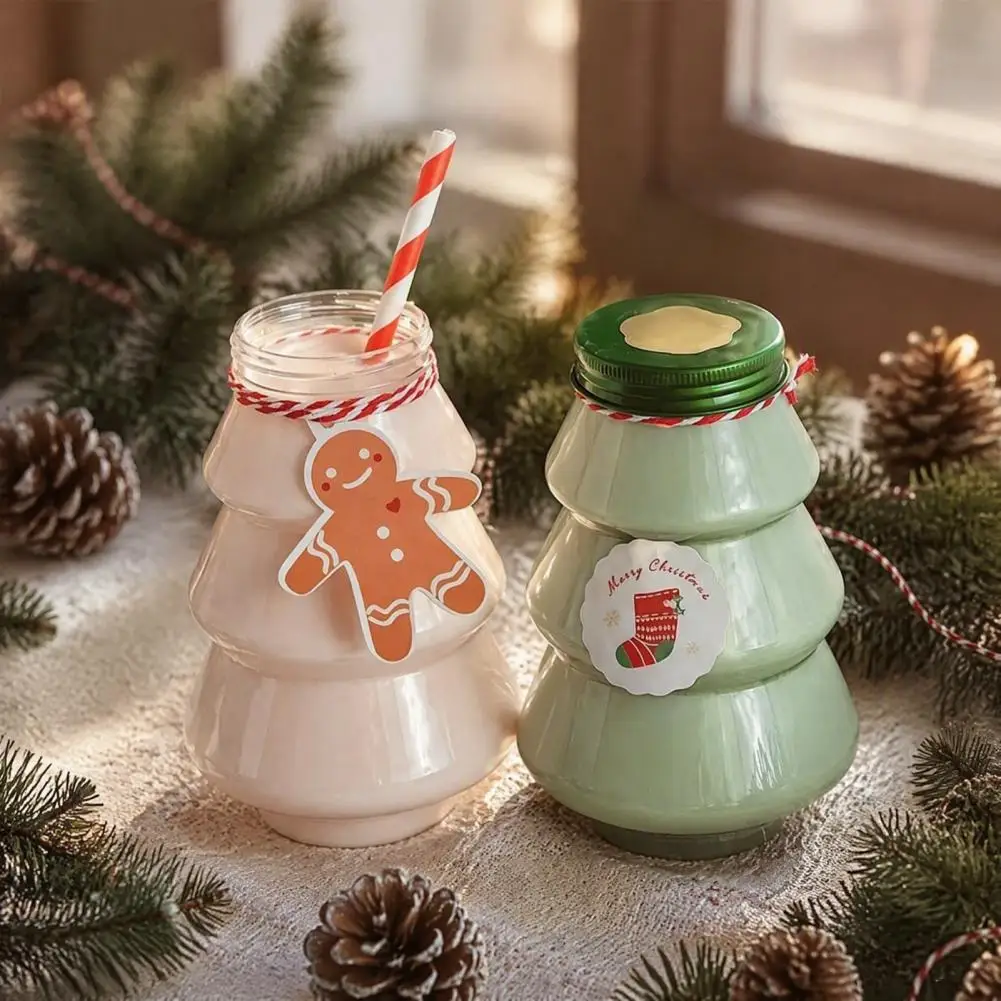 Christmas Tree Shaped Bottles Food Grade Pet Bottles 5pcs Christmas Tree Plastic Bottles Food Grade Drink Dispensers for Juice