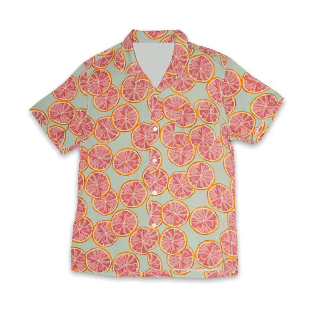 Men Grapefruit Slice Print Camp Collar Short Sleeve Shirt Summer Tropical Fruit All‑over Printed Button Down Chemise Unisex Tops