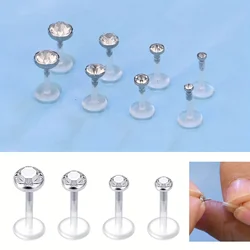 2PCS Rhinestone Plastic Clear Lip Studs 2/3/4/5mm Zircon Tragus Helix Stud Earrings Body Piercing Jewelry For Woman and Man