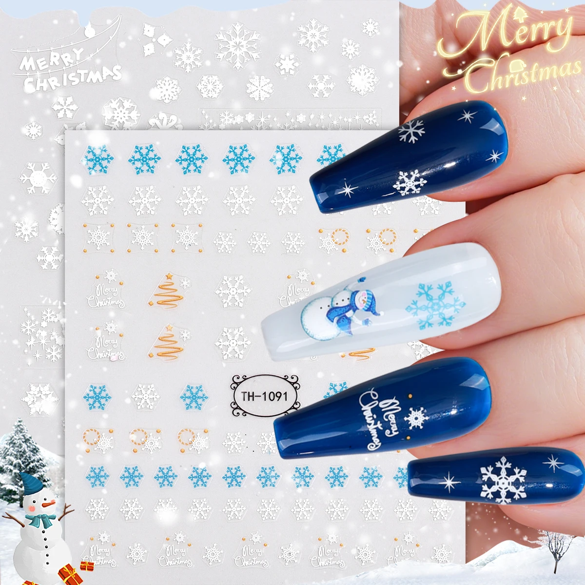 

2pcs Christmas Nail Art Sticker 3D Glitter Snowflake Star Polka Dot Self-Adhesive Nail Decals for DIY Manicure Decoration