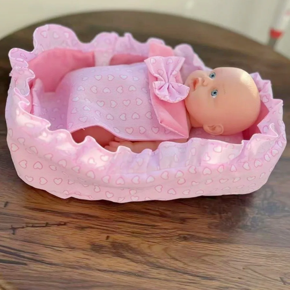 Hand-pull Design Doll Basket Soft Ruffled Design Dollhouse Accessories Pink Gingham Washable Material Pretend Play Toys view 4