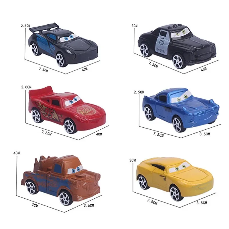 6pcs Disney PixarCar McQueen Anime Figure Kawaii Car Model Action Figure Children toys Kawaii Cake Decor Birthday Christmas Gift