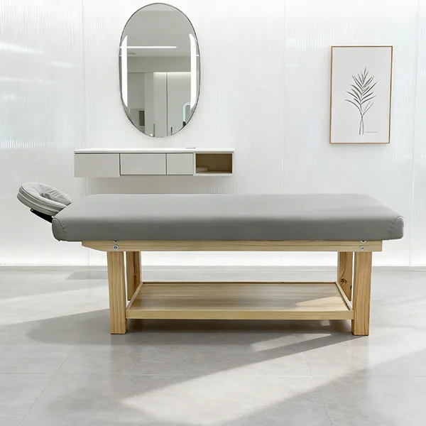 Sauna Salon Big Storage Solid Wooden Frame Structure Thai Massage Spa Bed Beauty Facial Bed Portable for Spa Beauty Salon