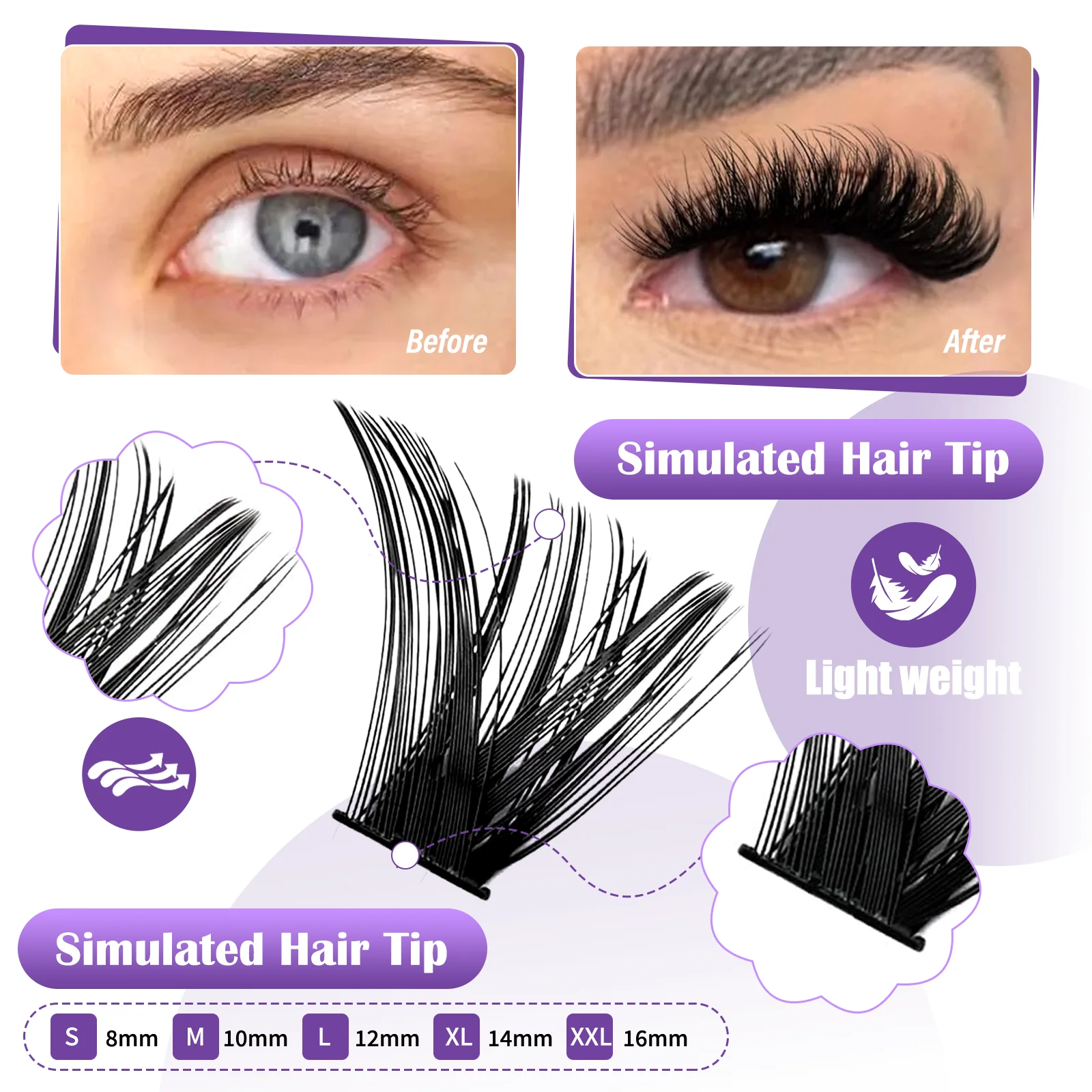 RED SIREN Segmentierte Einzelwimpern, Faux Mink Flauschige Manga-Wimpernbündel, Selbstklebende Künstliche Wimpern für Tägliches Make-up – Detail 5