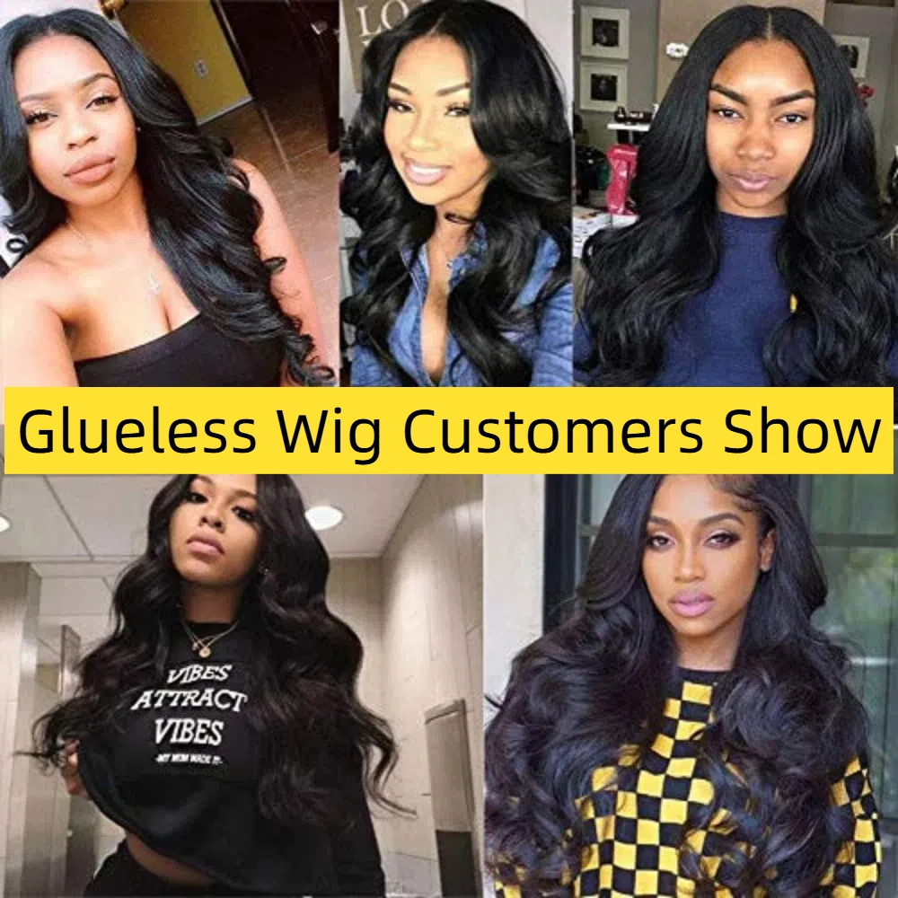 Perruques de cheveux humains pré-épilés sans colle, perruque Body Wave noire, perruque Wiltshire pré-coupée, nœuds blanchis à porter, densité 200, 26 po