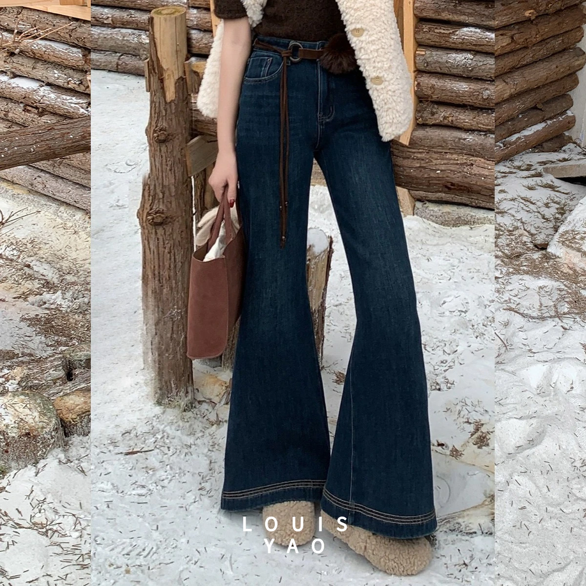 

Женские стрейчевые джинсы LOUISYAO 2026: осенне-зимние, утонченные, высококачественные, плотные, удлиненные