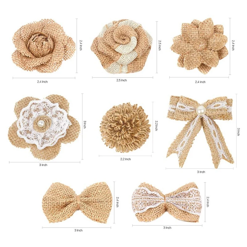 24Pcs in 1 Set Burlap Flower Vintage Handmade Linen Materials Flower Decoration for Wedding Christmas DIY