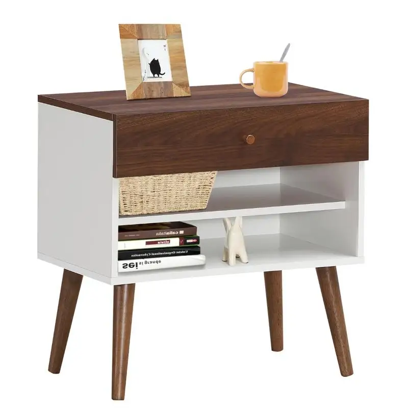 

Mid-Century Nightstand with Drawer and Rubber Wood Legs