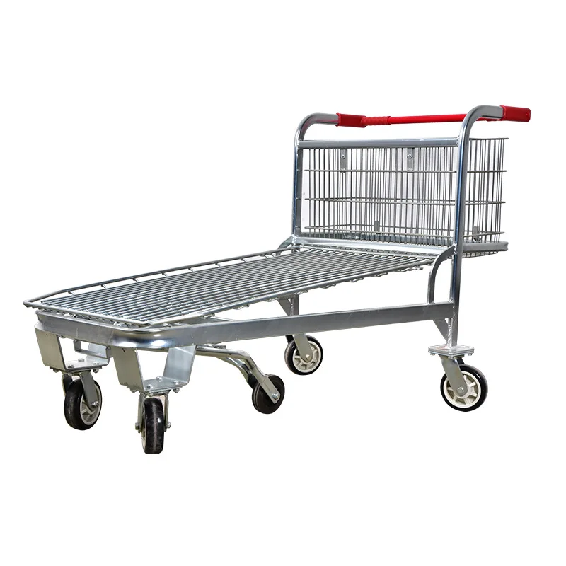 Steel five-wheeled shopping cart with grid plate for supermarket loading and unloading