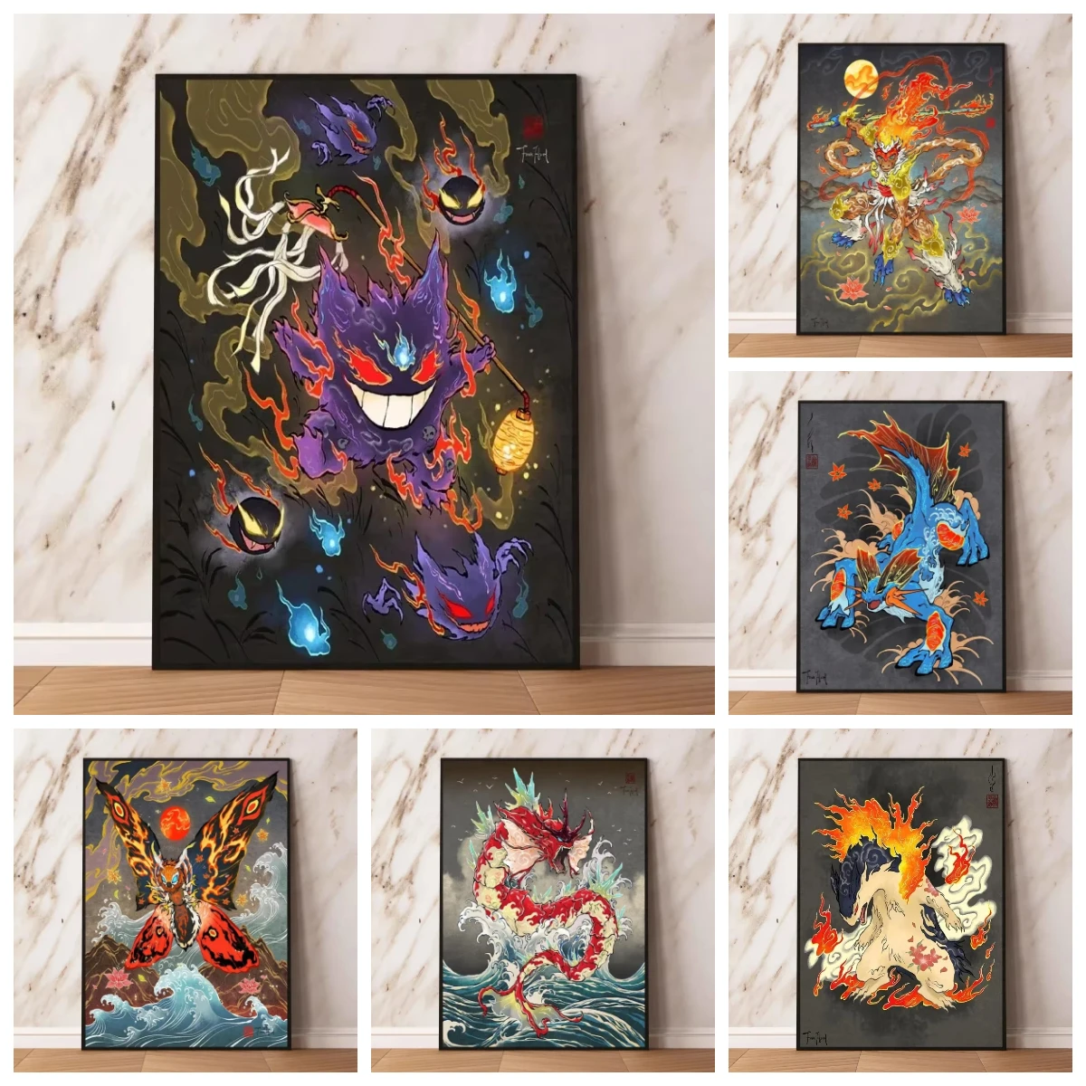 Anime Ink Style P-Pokémon 500/1000/1200/2000PCS Jigsaw Puzzles Wall Modern Aesthetic Room Decor Unframed