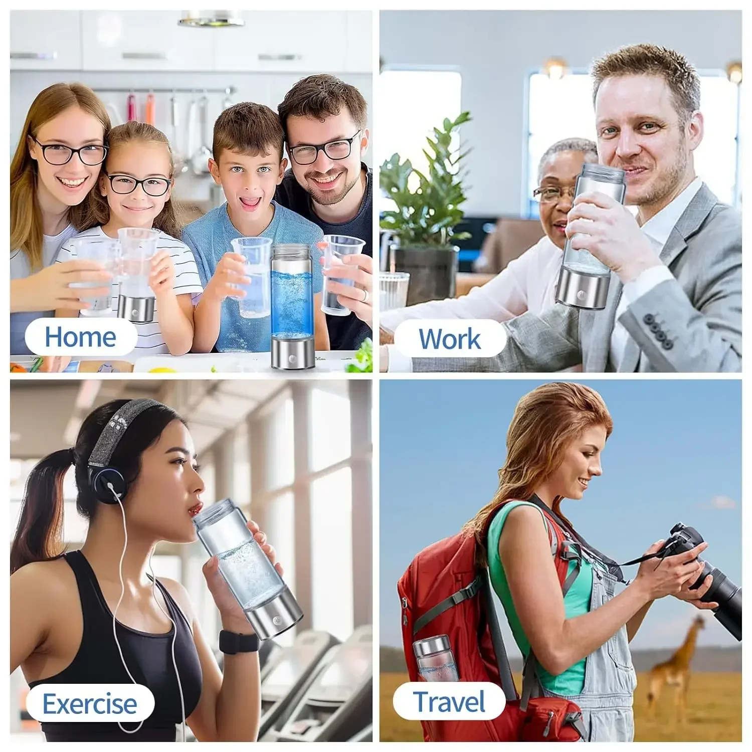 Botella de agua de hidrógeno portátil, recargable, 3 minutos, electrólisis rápida, ionizador de agua SPE PEM