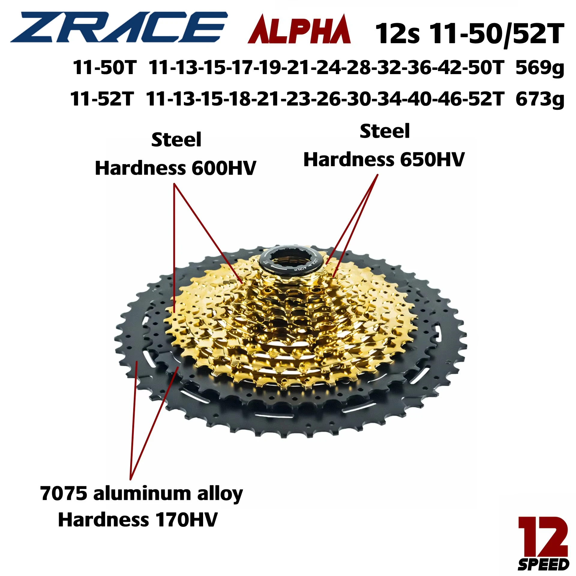 ZRACE Alpha 12s Gold MTB Freewheel 11-50T/11-52T