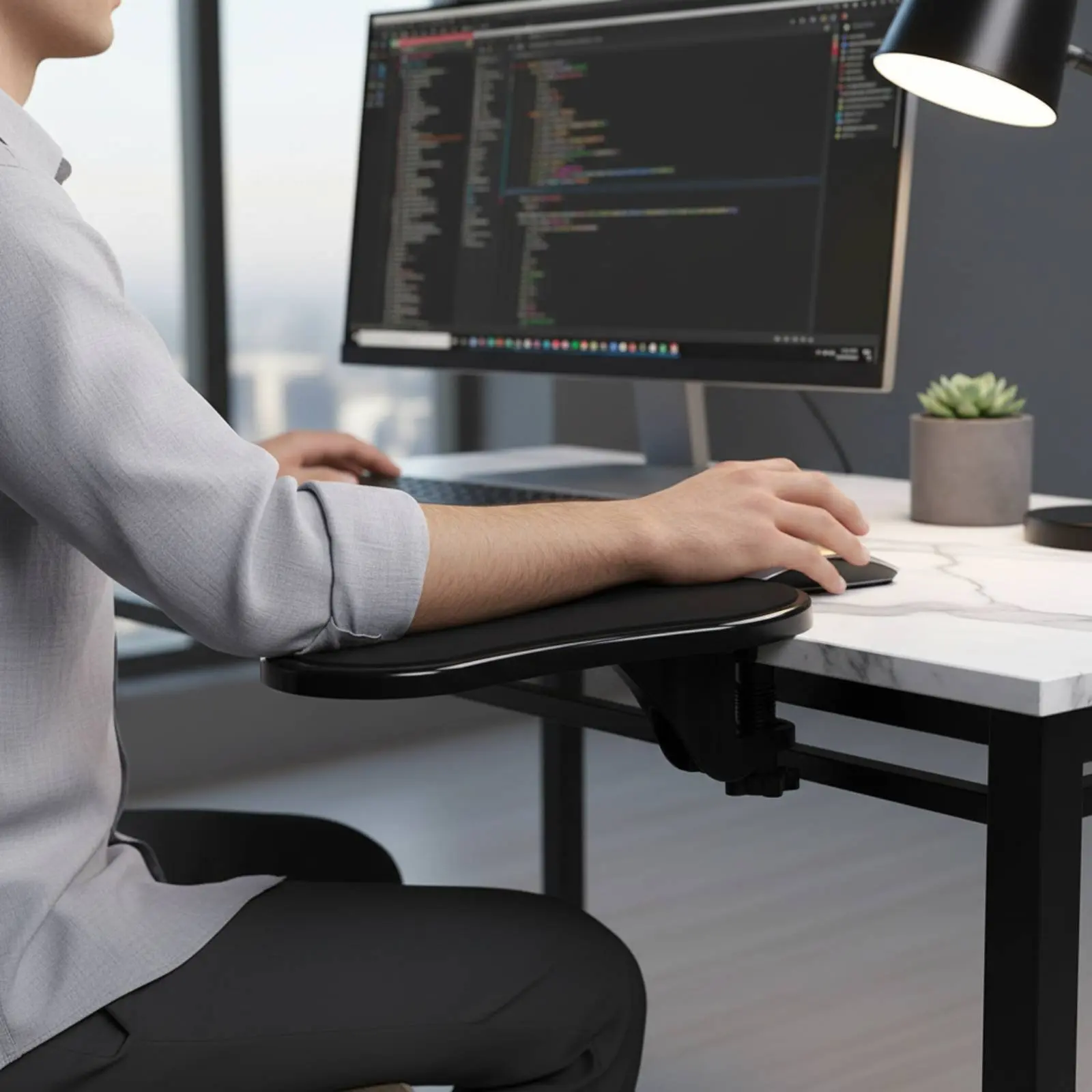 Rotating Desk Armrest 180-Degree Rotation Computer Support Rest Support Desk Elbow Rest Pad Easy Installation for Office Workers