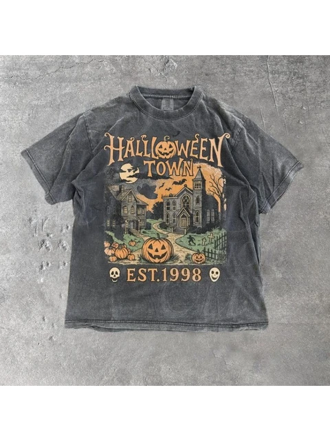 Camiseta Halloween mujer retro de manga corta y cuello redondo
