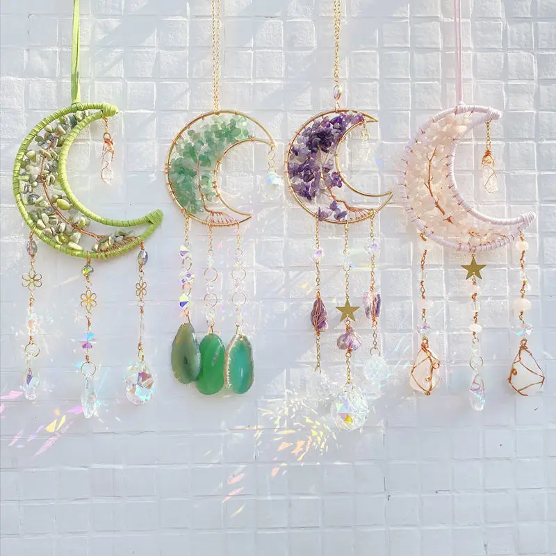 

Crystals Sun Catchers Hanging Home Decoration Chakra Gemstone Natural Stones Tree of Life Pink Quartz Aventurine Amethyst Jade