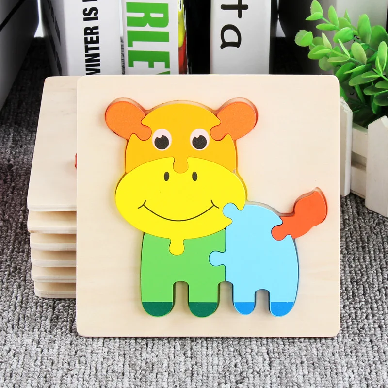 Bambini Ragazzi e ragazze Cartone animato Puzzle tridimensionale in legno Traffico animale Geometria Forma Puzzle abbinato Giocattolo P80