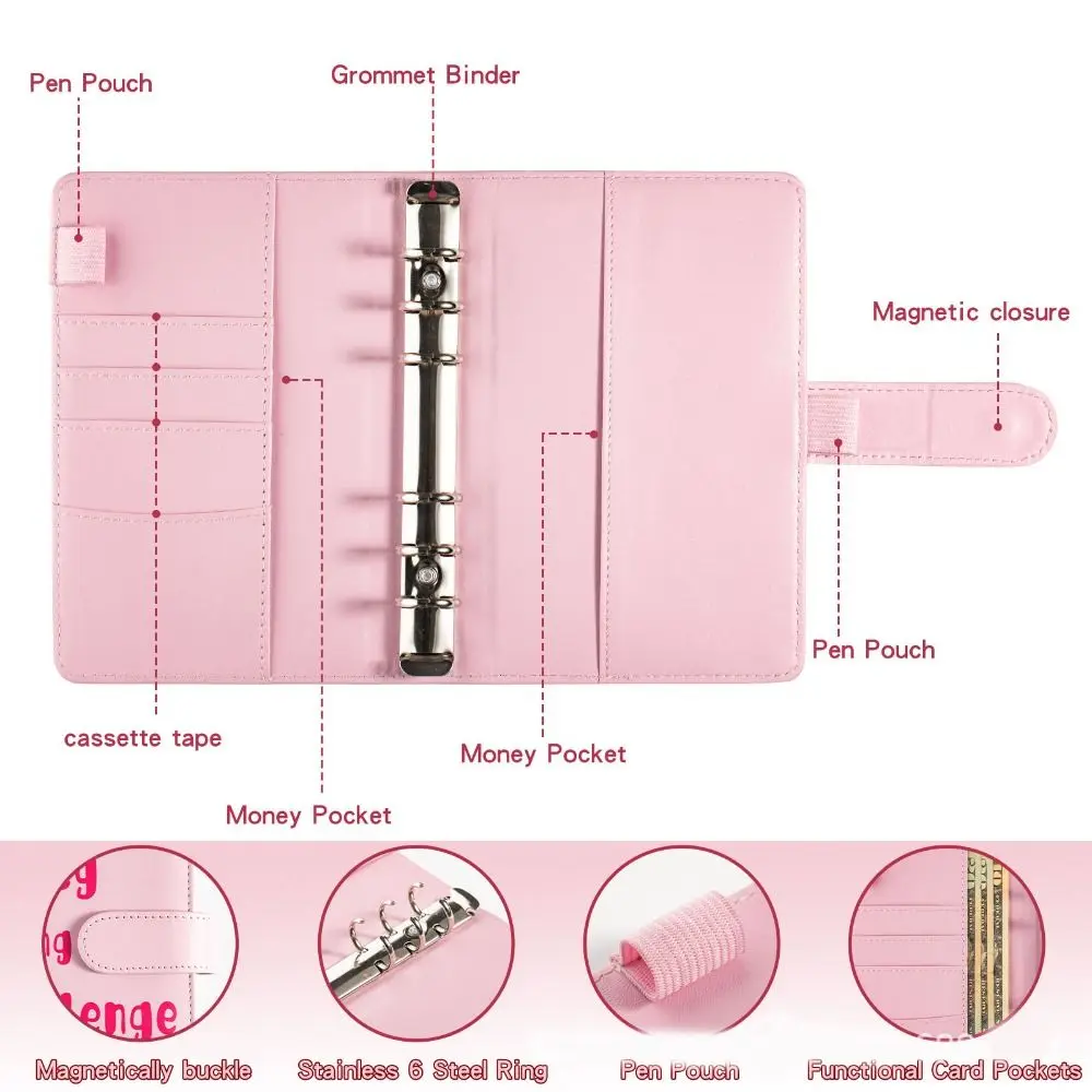ซองหนัง PU Challenge Binder รีฟิลหลวมประหยัดเงิน Binder กระเป๋าสตางค์โปร่งใส