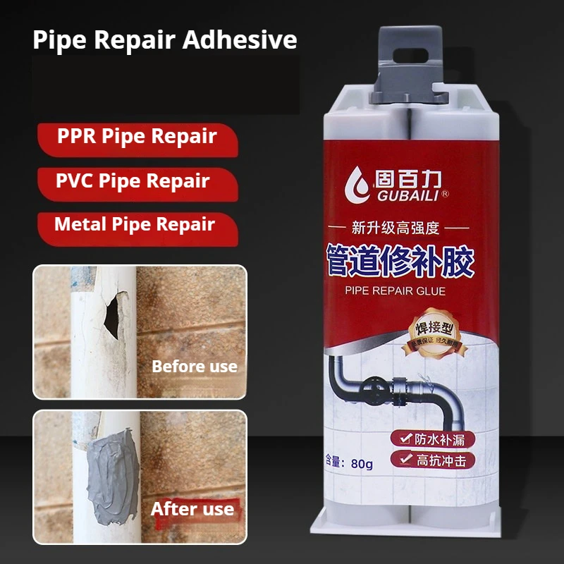 

Клей для ремонта труб, водостойкий, устойчивый к высоким температурам, подходит для устранения протечек в металлических и ПВХ-трубах.