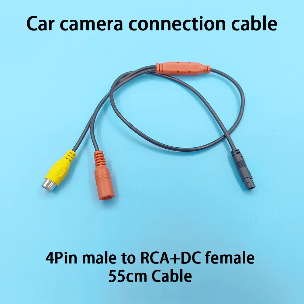 Car Cable 4 Pin Male to RCA Video Power Female for Streaming Recorder Reverse Image Rear View Camera Connection Cable 55cm