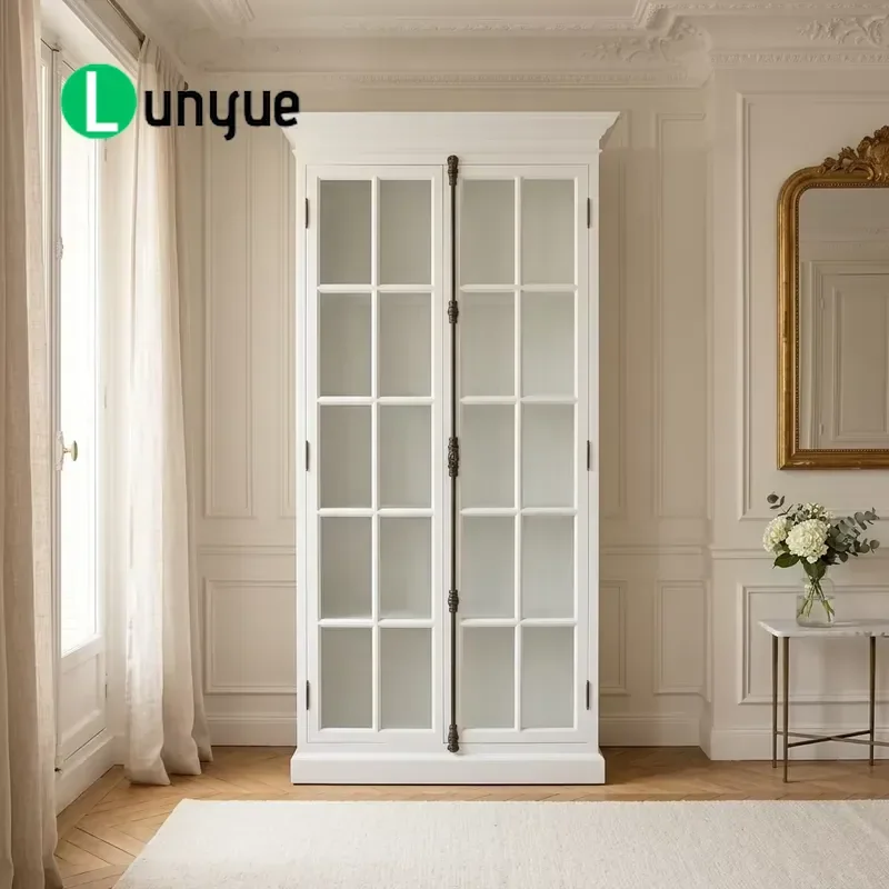 French Classic Farmhouse Antique Solid Wood Double Door Cabinet Customizable Storage Furniture for Living Room Dining Room