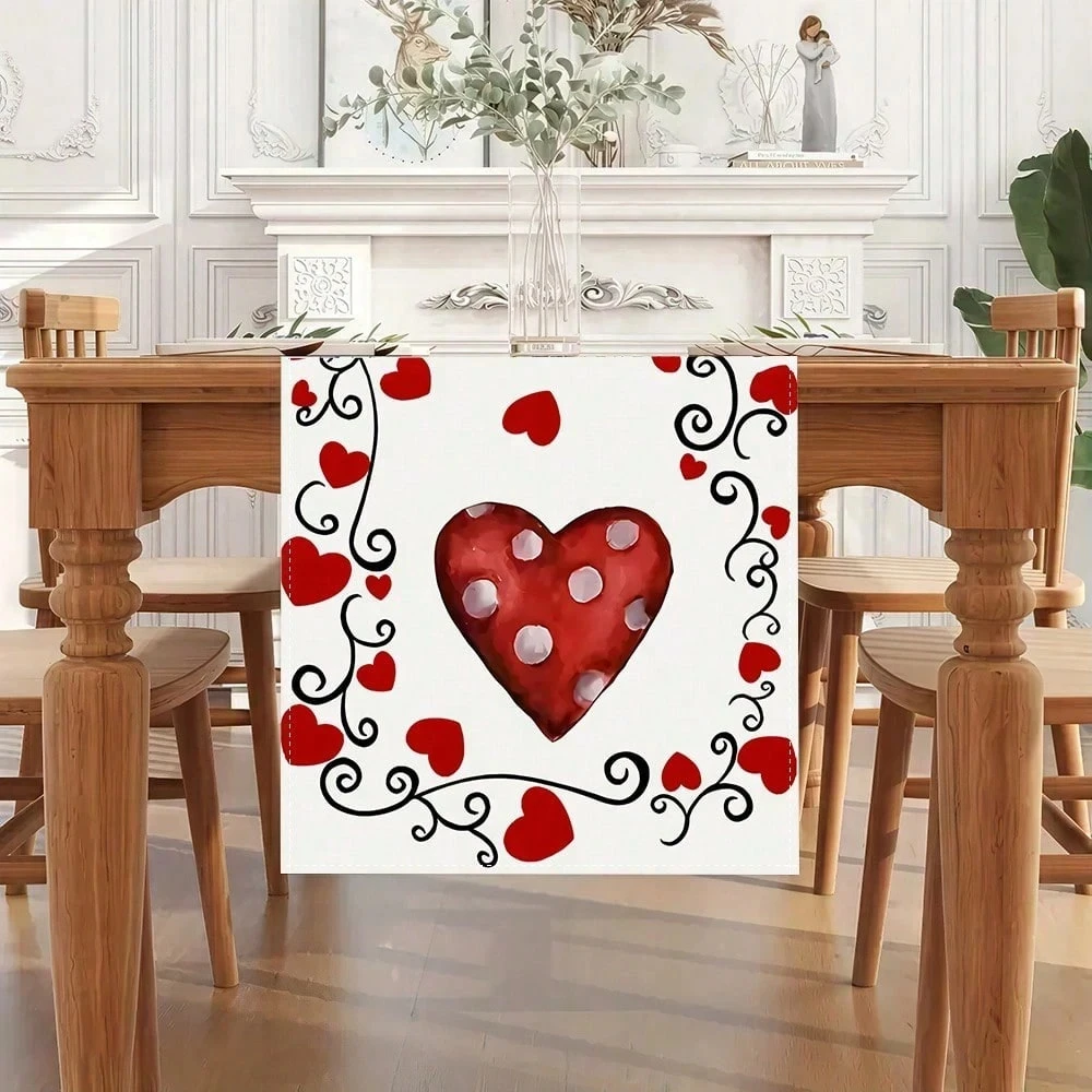 1 Stück Valentinstag Herz-Tischläufer, Verflochtene Liebeszweige Design, Perfekt für Esstisch Innen- und Außendekoration bei Partys