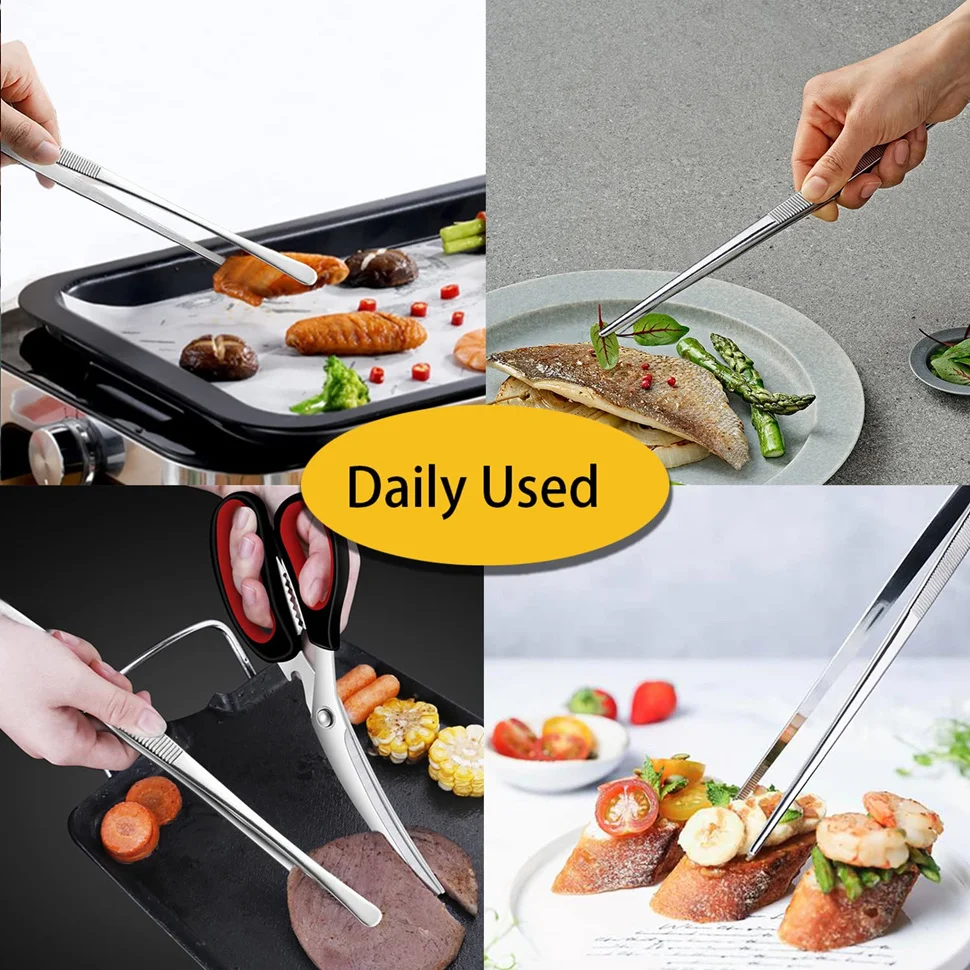 12-Zoll-Küchenpinzette, feine Pinzettenzange, extra lange Kochpinzette aus Edelstahl zum Kochen von Lebensmitteln in der Küche, Meeresfrüchten und zum Grillen – Detail 4