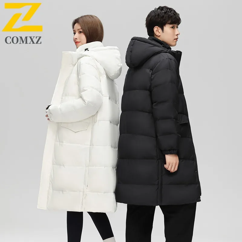COMXZ Hot Sale Men Down Jacket 2025 Winter New Long Over Knee Extended Thickened Minimalist Versatile waterproof windproof Coat