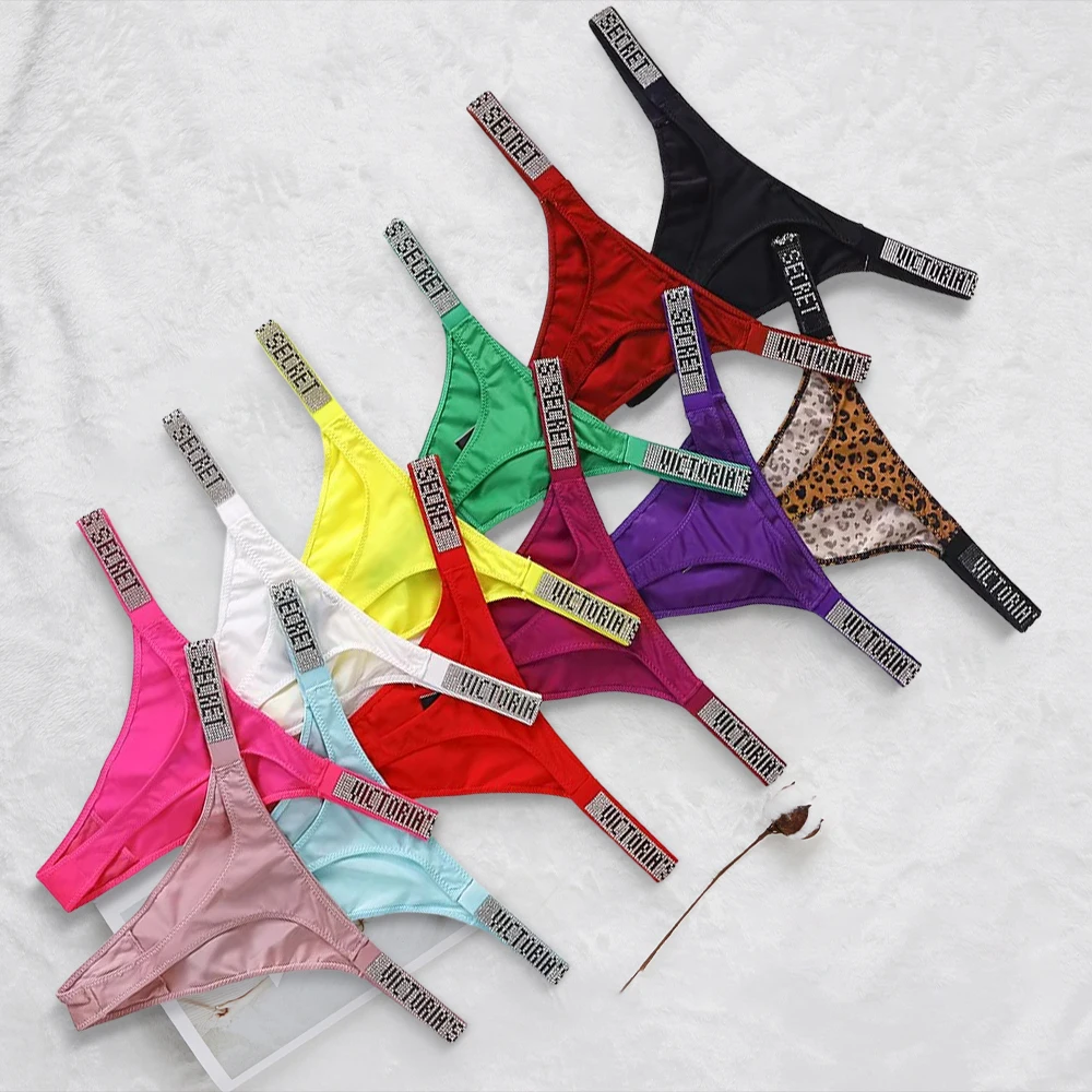 

3 шт. женского нижнего белья Victoria's Secret, классические модные мягкие трусики с блестящими стразами, сексуальные, антибактериальные, дышащие.