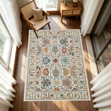 Vintage Bohemian Floral Carpet Flooring Ornate Border Printed Area Rug for Living Room Bedroom House Decor
