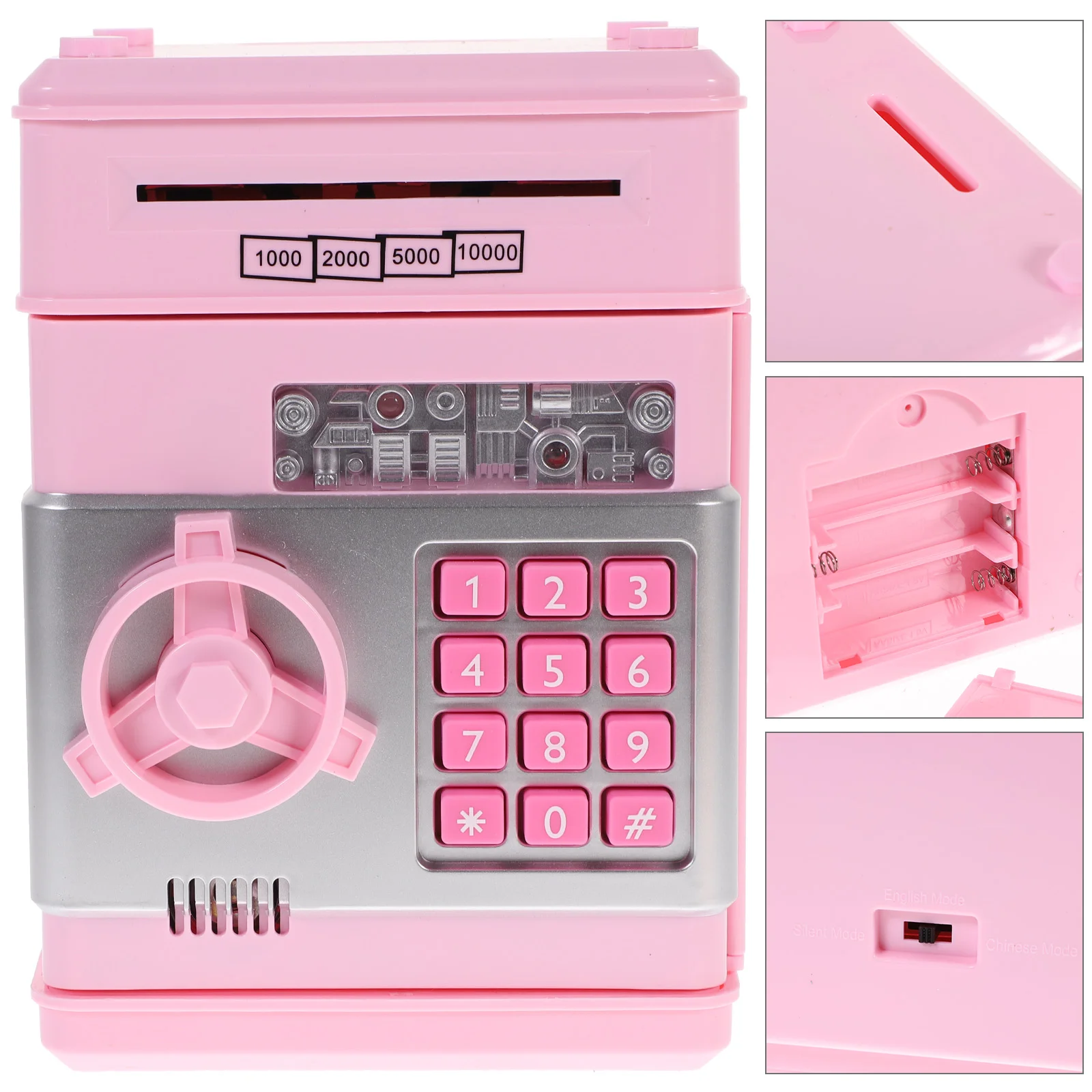 Children's Money Saving Bank Deposit Box Intelligent Voice Mini Safe and for Kids with Pass Code (Pink, Button Random Color)